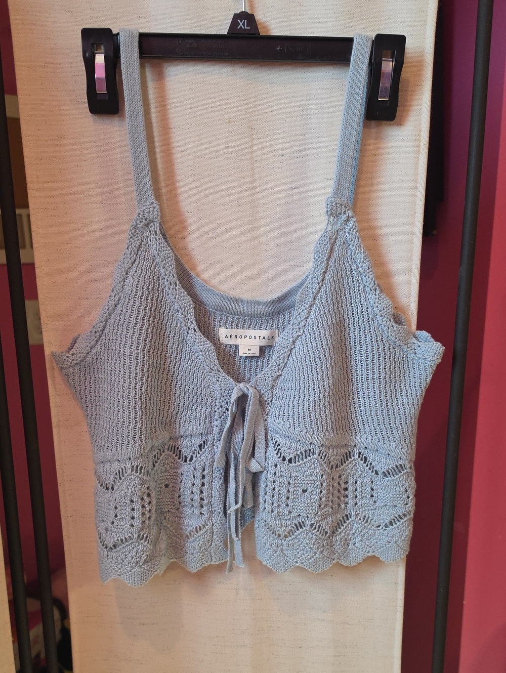 Aeropostale Light Blue Knit Tie-Front Cropped Camisole